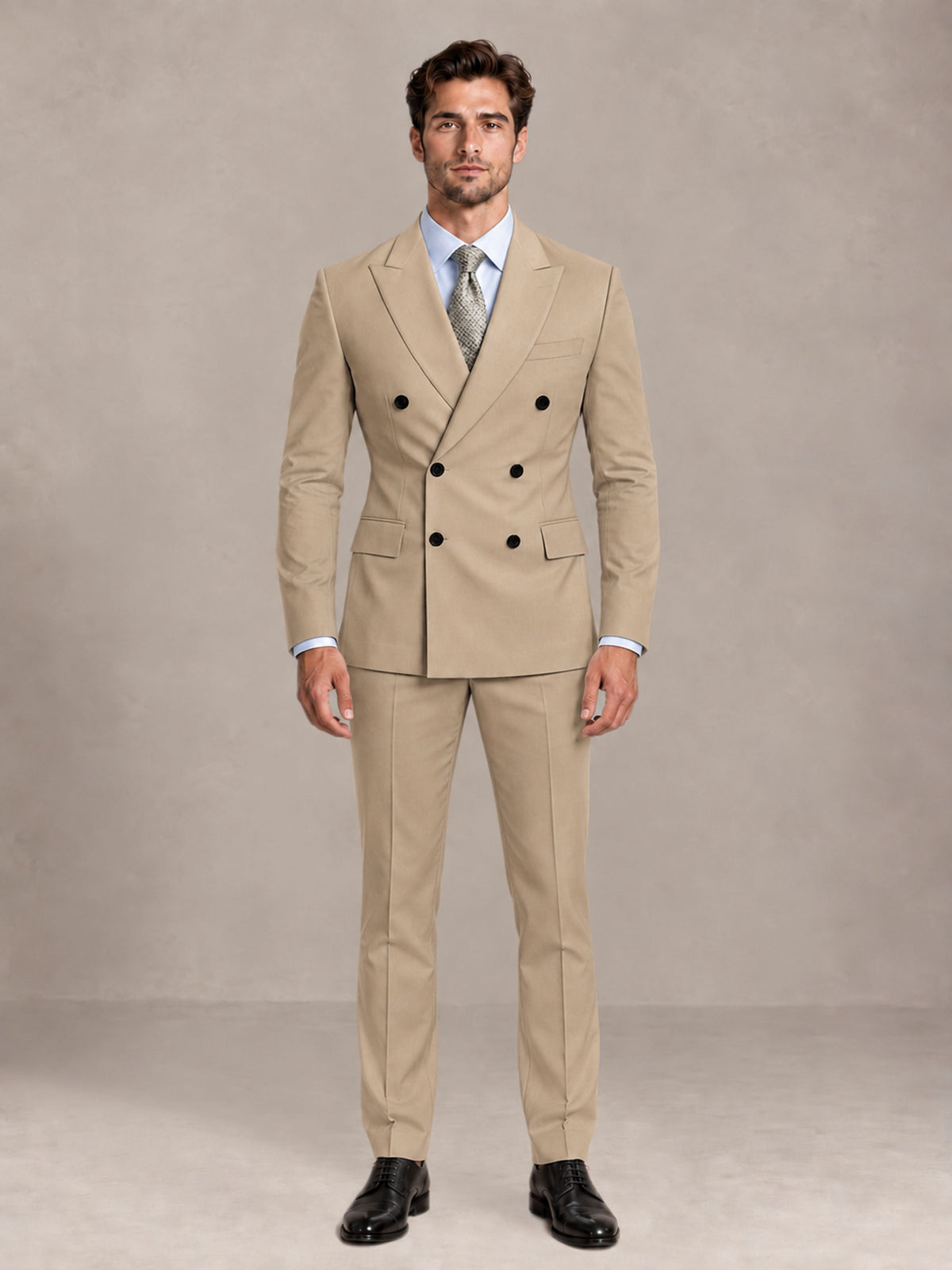 Khaki 2 Pieces Slim Fit Double Breasted Men Suits for Wedding Groom