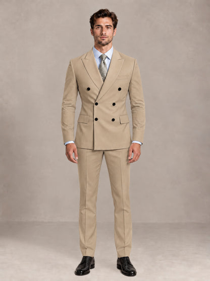 Khaki 2 Pieces Slim Fit Double Breasted Men Suits for Wedding Groom