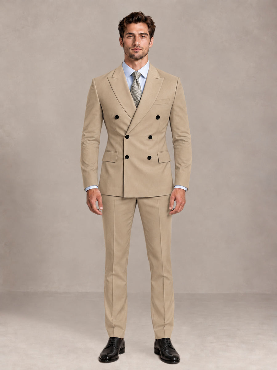 Khaki 2 Pieces Slim Fit Double Breasted Men Suits for Wedding Groom