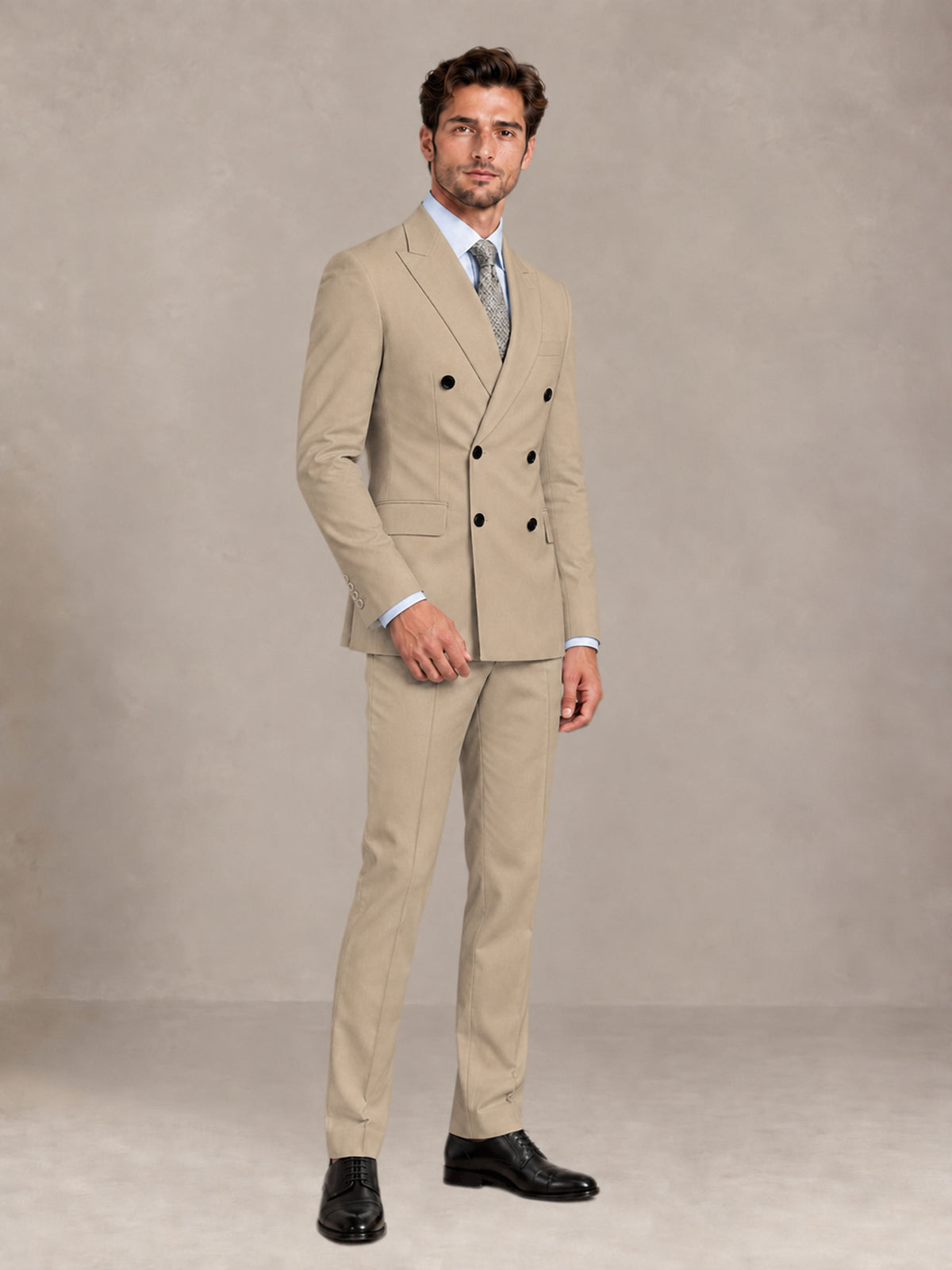 Khaki 2 Pieces Slim Fit Double Breasted Men Suits for Wedding Groom