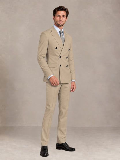 Khaki 2 Pieces Slim Fit Double Breasted Men Suits for Wedding Groom