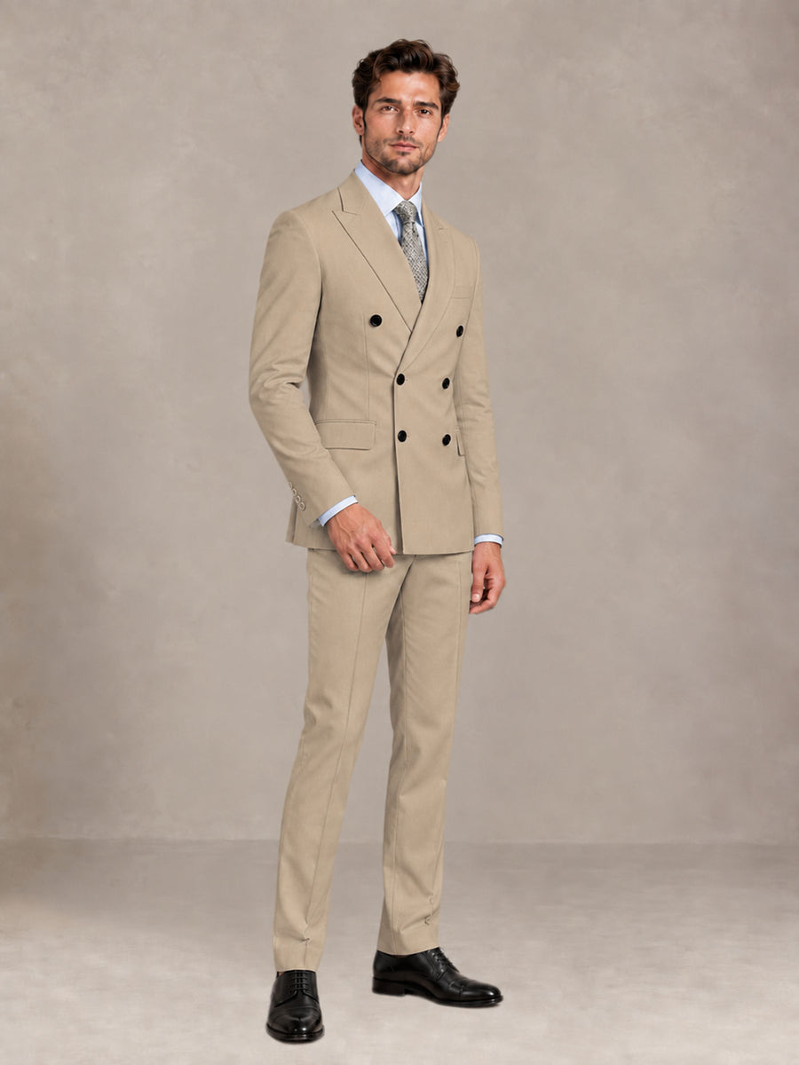 Khaki 2 Pieces Slim Fit Double Breasted Men Suits for Wedding Groom