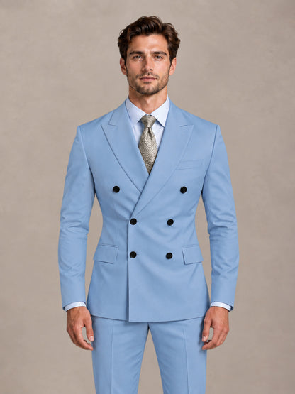 Light Blue 2 Pieces Slim Fit Double Breasted Men Suits for Wedding Groom