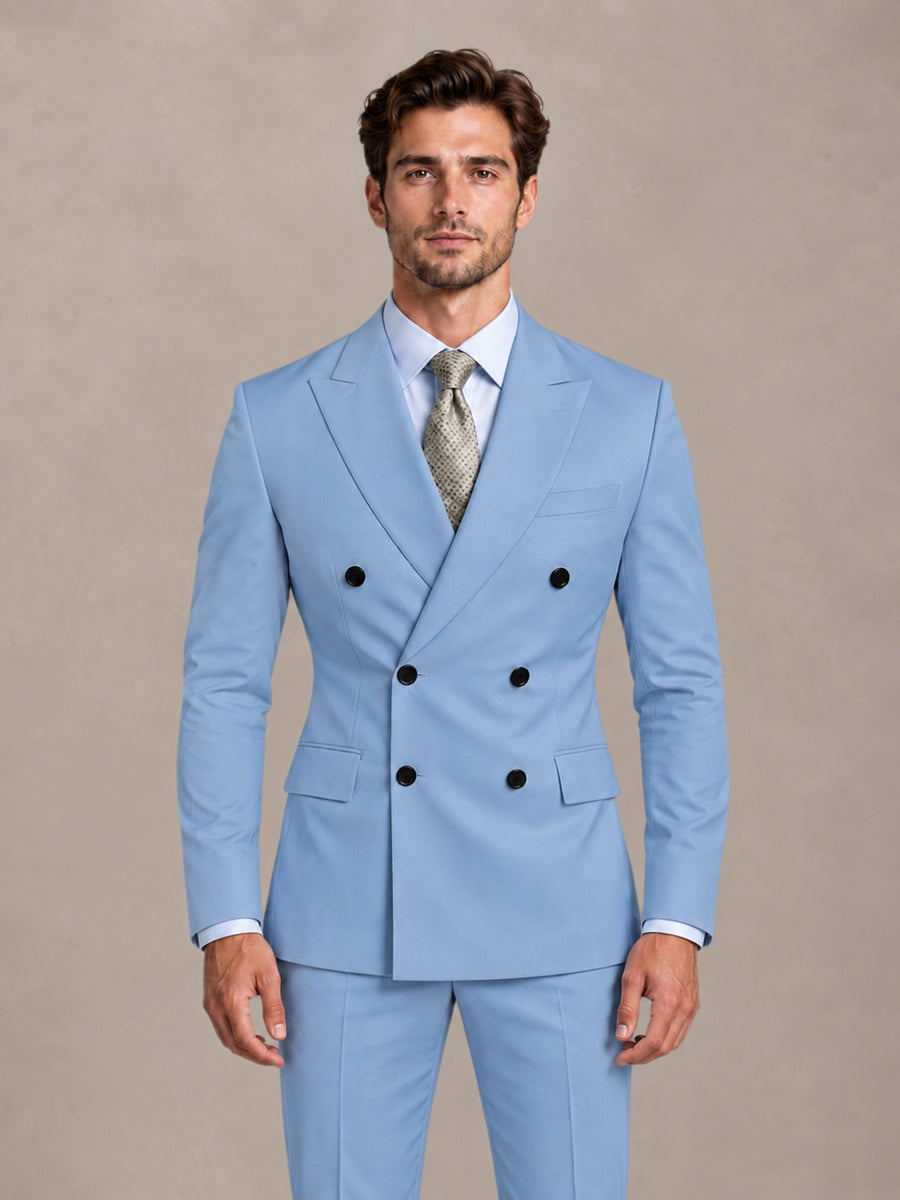 Light Blue 2 Pieces Slim Fit Double Breasted Men Suits for Wedding Groom