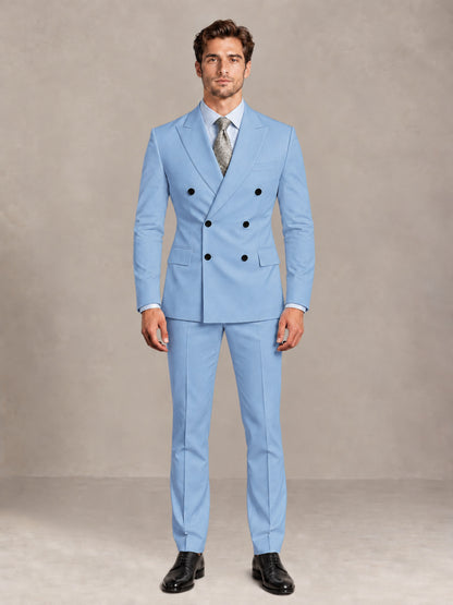 Light Blue 2 Pieces Slim Fit Double Breasted Men Suits for Wedding Groom