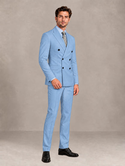 Light Blue 2 Pieces Slim Fit Double Breasted Men Suits for Wedding Groom