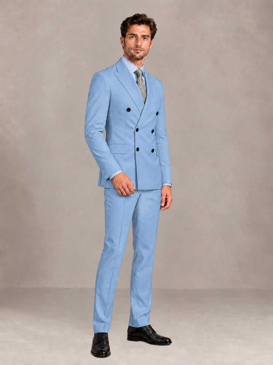Light Blue 2 Pieces Slim Fit Double Breasted Men Suits for Wedding Groom