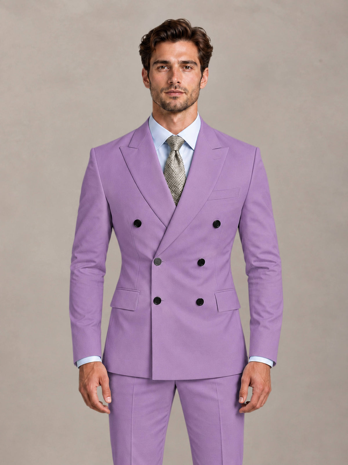 Lilac 2 Pieces Slim Fit Double Breasted Men Suits for Wedding Groom