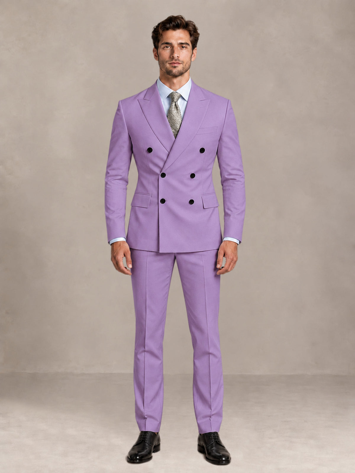 Lilac 2 Pieces Slim Fit Double Breasted Men Suits for Wedding Groom