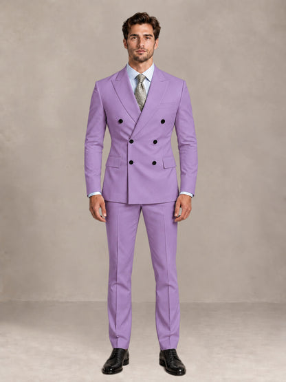 Lilac 2 Pieces Slim Fit Double Breasted Men Suits for Wedding Groom