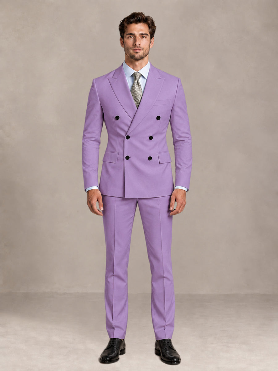 Lilac 2 Pieces Slim Fit Double Breasted Men Suits for Wedding Groom