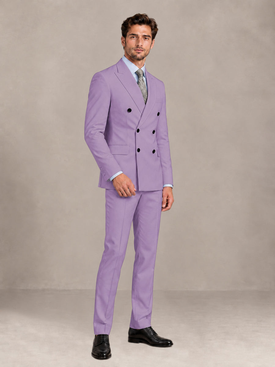 Lilac 2 Pieces Slim Fit Double Breasted Men Suits for Wedding Groom