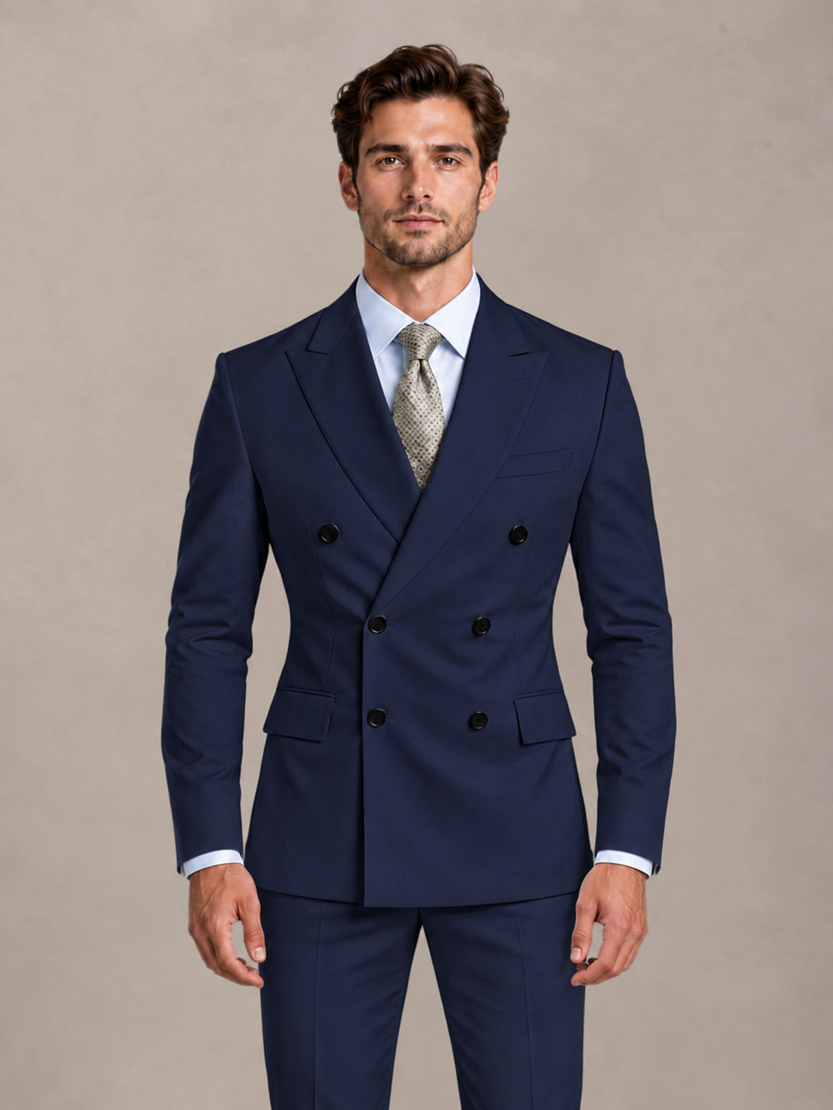 Navy Blue 2 Pieces Slim Fit Double Breasted Men Suits for Wedding Groom