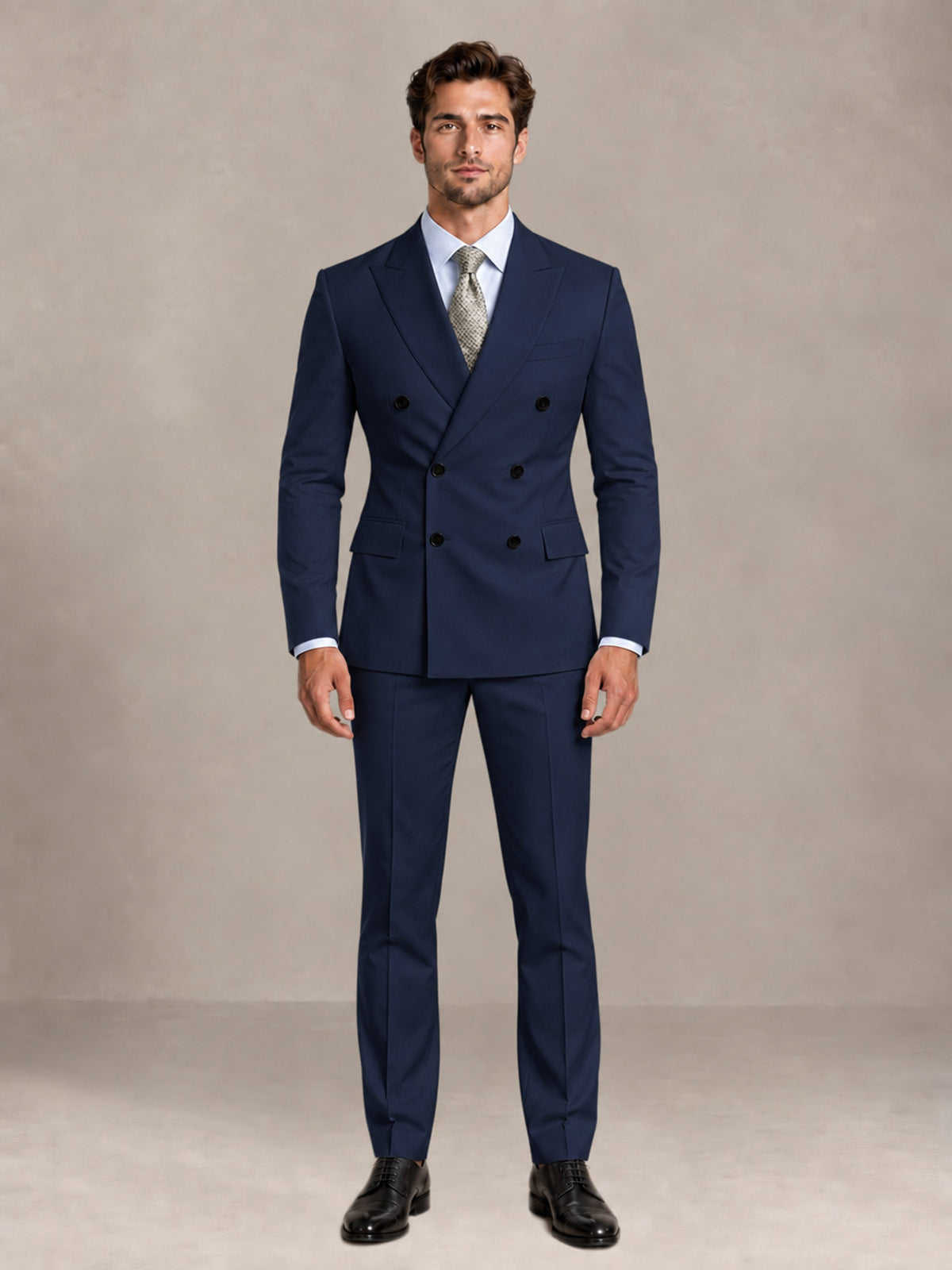 Navy Blue 2 Pieces Slim Fit Double Breasted Men Suits for Wedding Groom