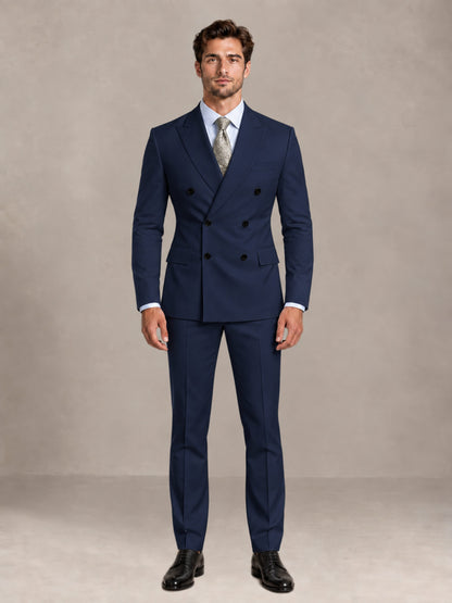 Navy Blue 2 Pieces Slim Fit Double Breasted Men Suits for Wedding Groom