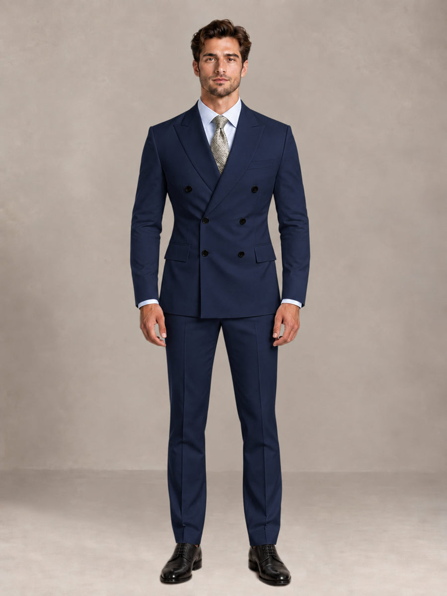 Navy Blue 2 Pieces Slim Fit Double Breasted Men Suits for Wedding Groom
