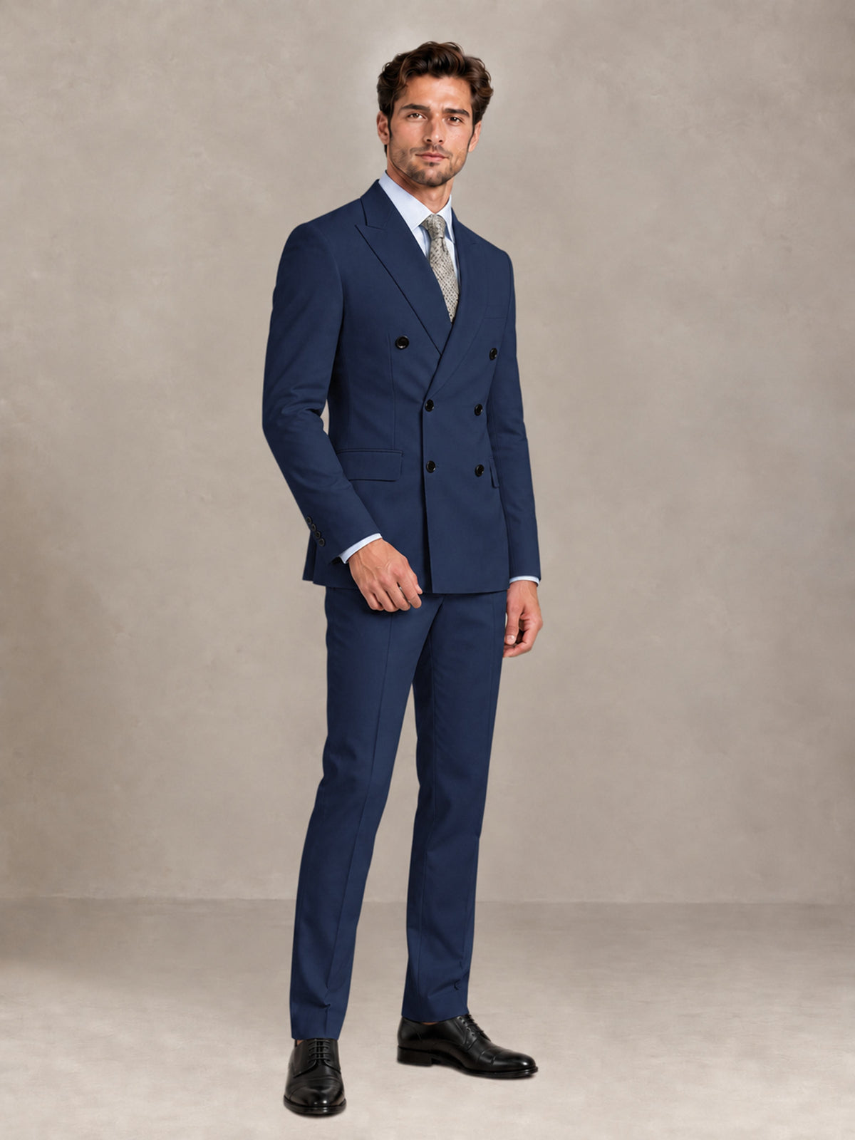 Navy Blue 2 Pieces Slim Fit Double Breasted Men Suits for Wedding Groom
