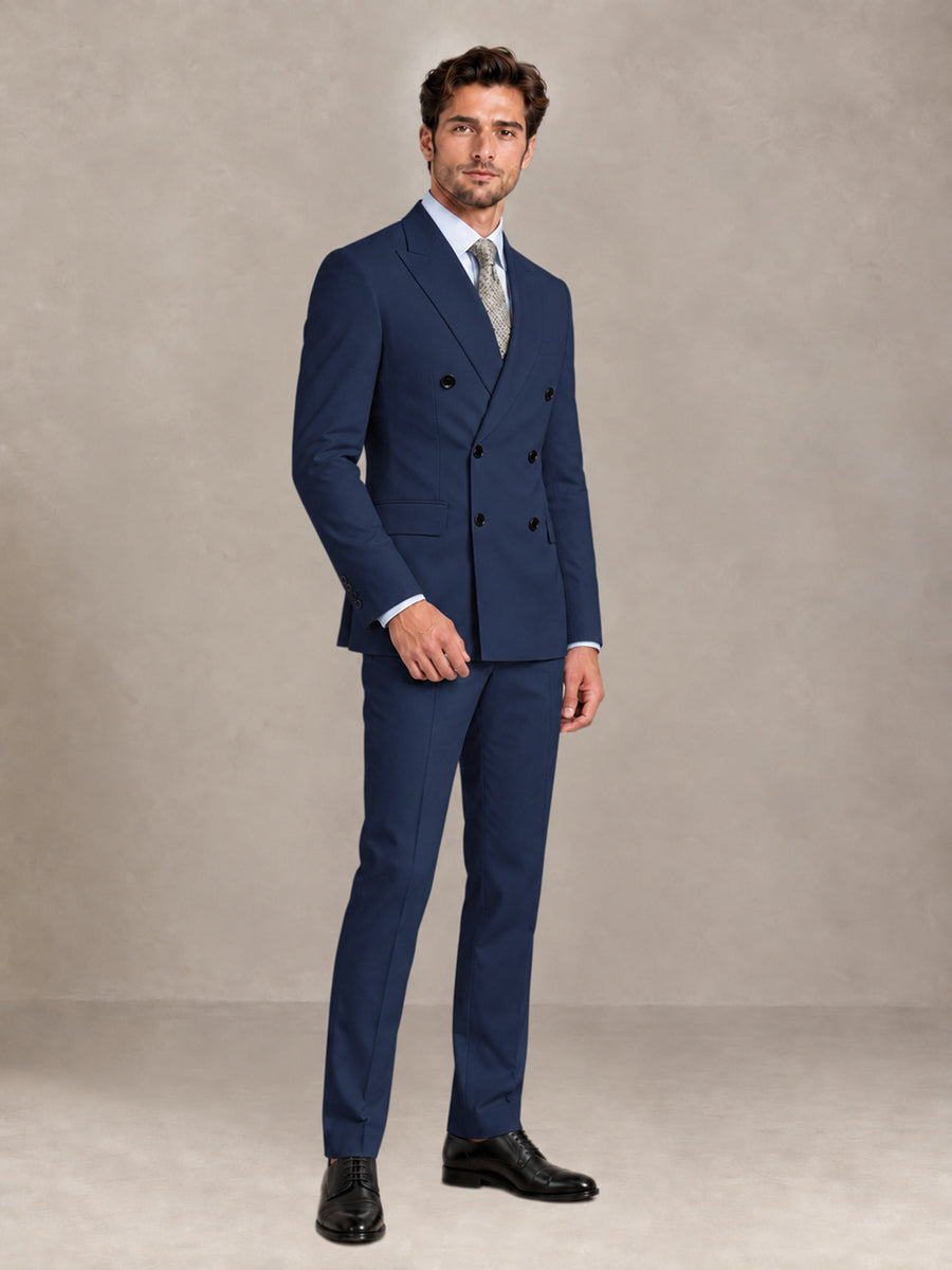 Navy Blue 2 Pieces Slim Fit Double Breasted Men Suits for Wedding Groom