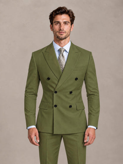 Olive Green 2 Pieces Slim Fit Double Breasted Men Suits for Wedding Groom