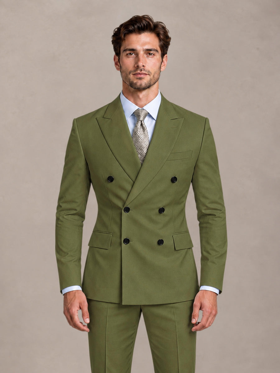 Olive Green 2 Pieces Slim Fit Double Breasted Men Suits for Wedding Groom