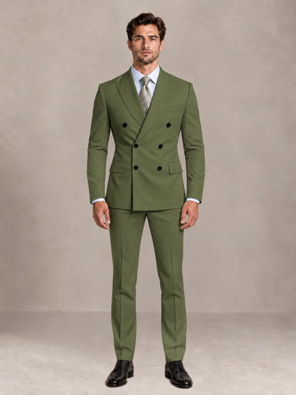 Olive Green 2 Pieces Slim Fit Double Breasted Men Suits for Wedding Groom