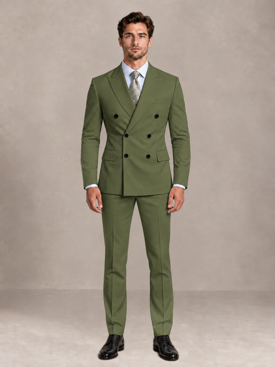 Olive Green 2 Pieces Slim Fit Double Breasted Men Suits for Wedding Groom