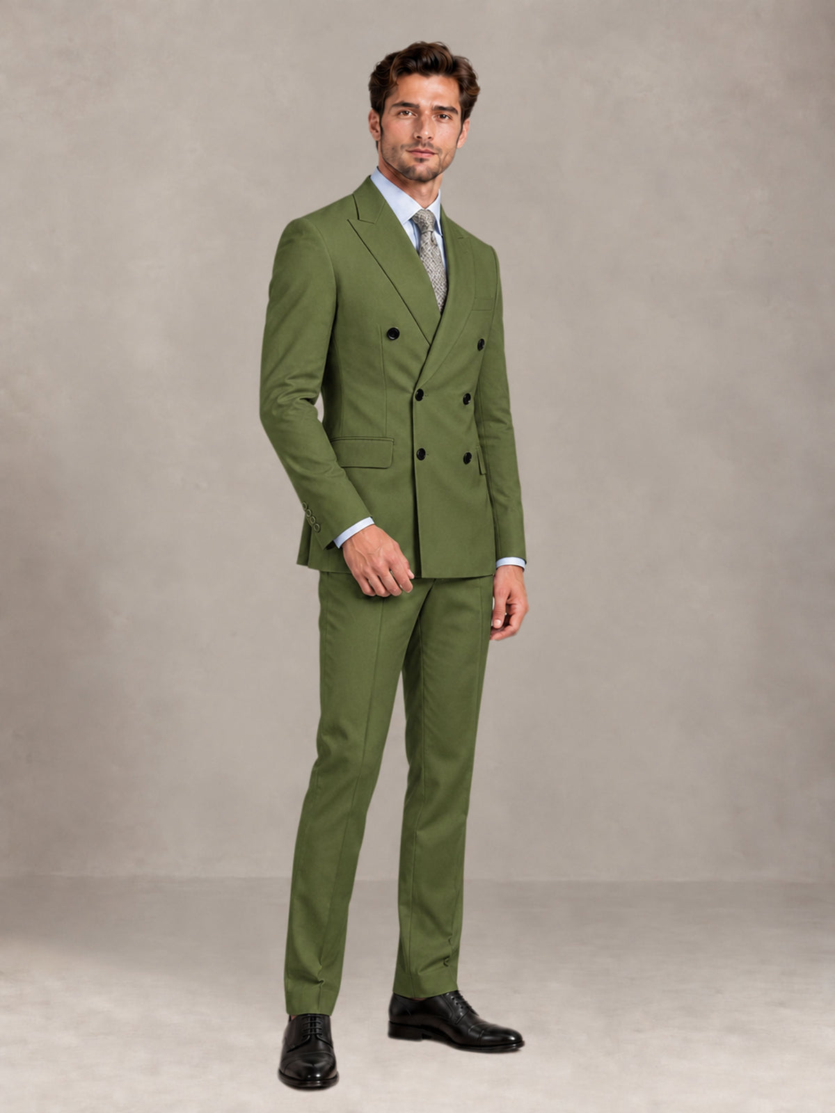 Olive Green 2 Pieces Slim Fit Double Breasted Men Suits for Wedding Groom