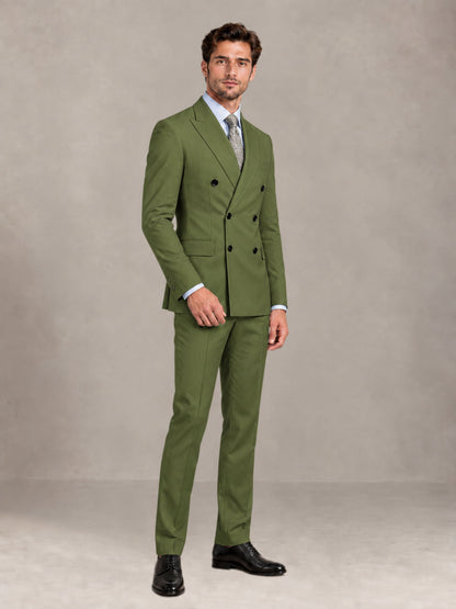 Olive Green 2 Pieces Slim Fit Double Breasted Men Suits for Wedding Groom