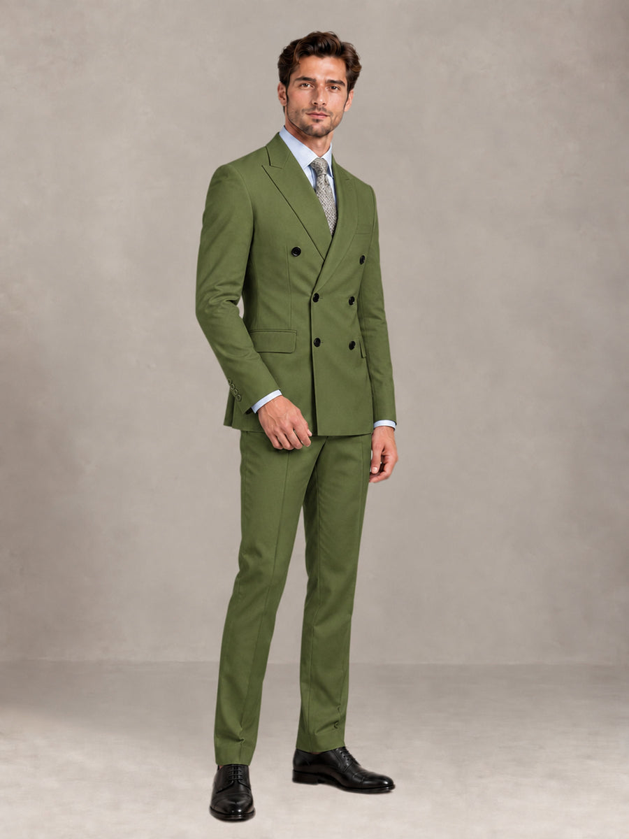 Olive Green 2 Pieces Slim Fit Double Breasted Men Suits for Wedding Groom