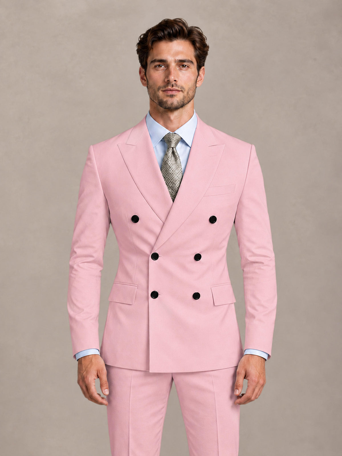 Pink 2 Pieces Slim Fit Double Breasted Men Suits for Wedding Groom