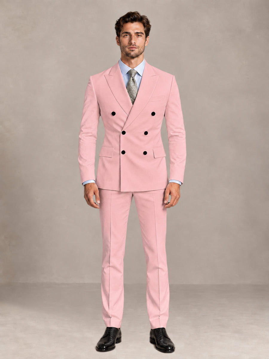 Pink 2 Pieces Slim Fit Double Breasted Men Suits for Wedding Groom