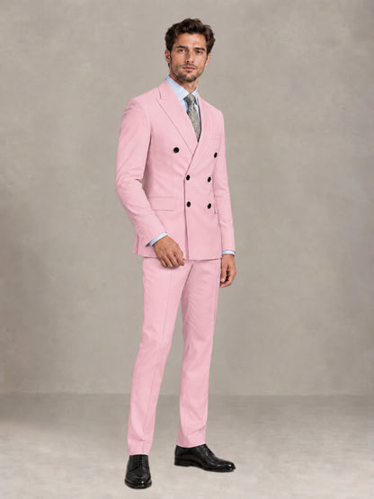 Pink 2 Pieces Slim Fit Double Breasted Men Suits for Wedding Groom