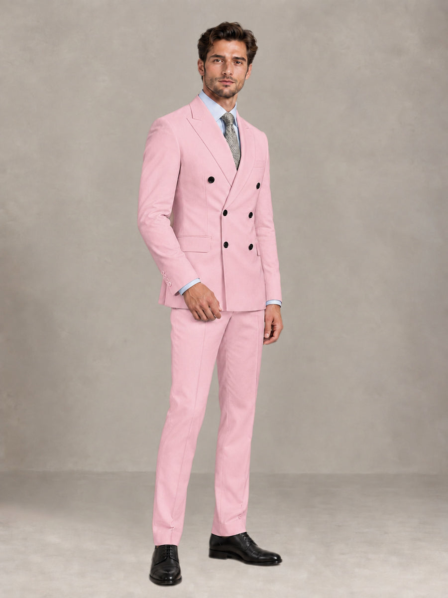 Pink 2 Pieces Slim Fit Double Breasted Men Suits for Wedding Groom