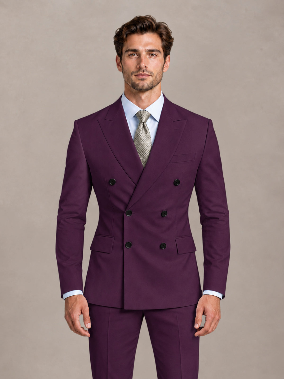 Plum 2 Pieces Slim Fit Double Breasted Men Suits for Wedding Groom