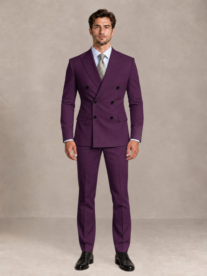 Plum 2 Pieces Slim Fit Double Breasted Men Suits for Wedding Groom