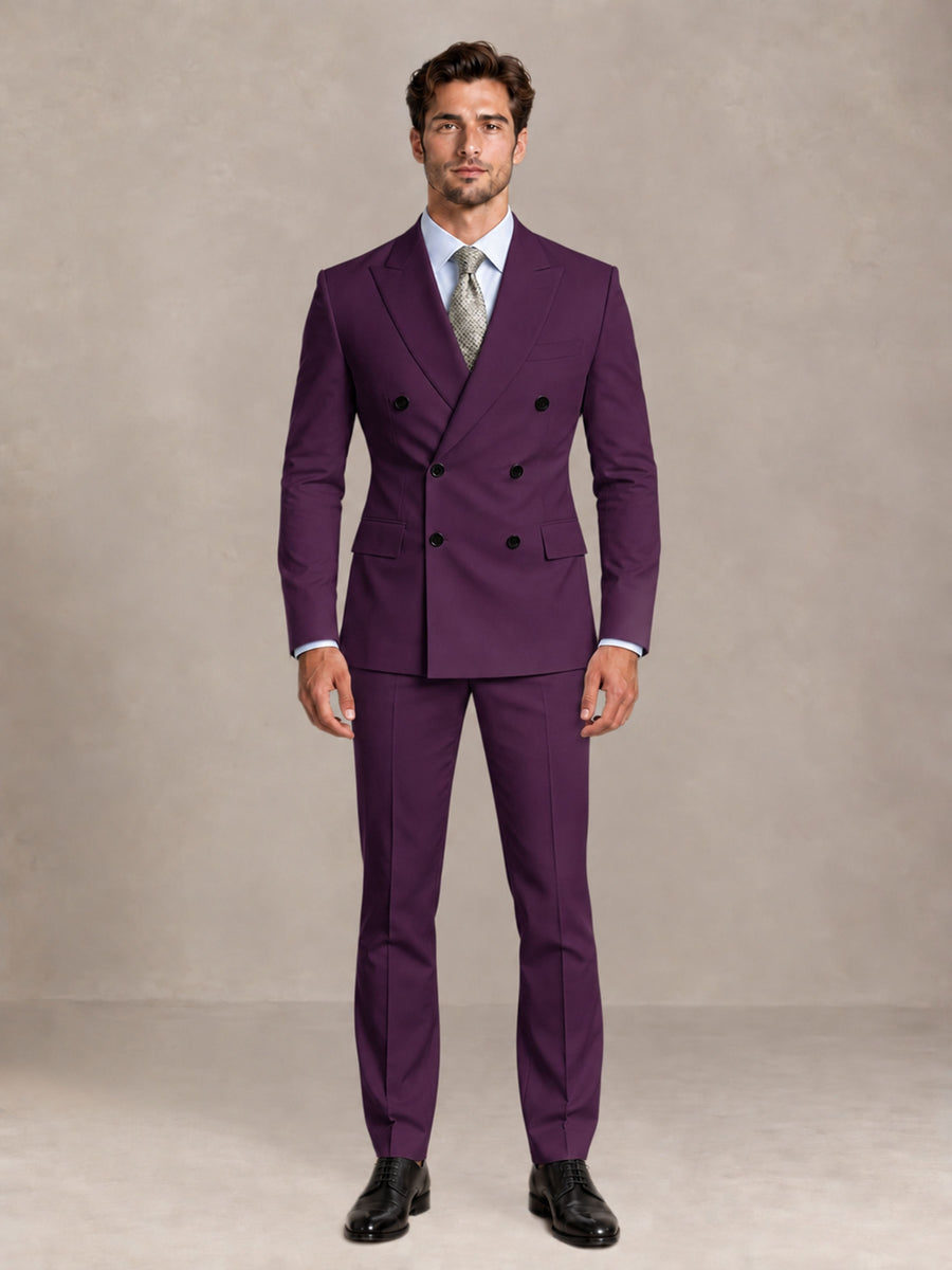 Plum 2 Pieces Slim Fit Double Breasted Men Suits for Wedding Groom
