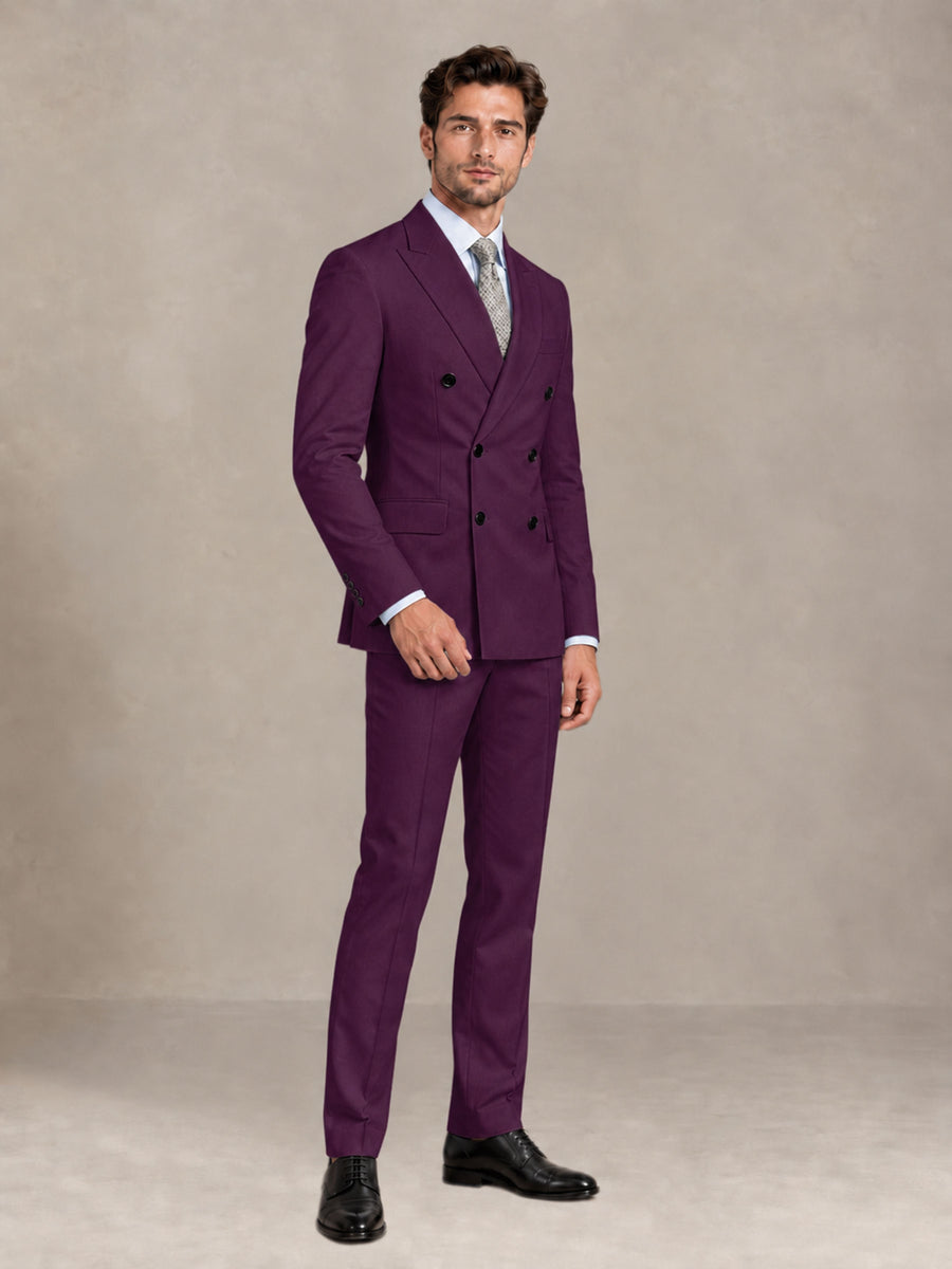 Plum 2 Pieces Slim Fit Double Breasted Men Suits for Wedding Groom