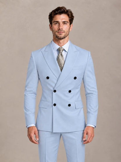 Powder Blue 2 Pieces Slim Fit Double Breasted Men Suits for Wedding Groom