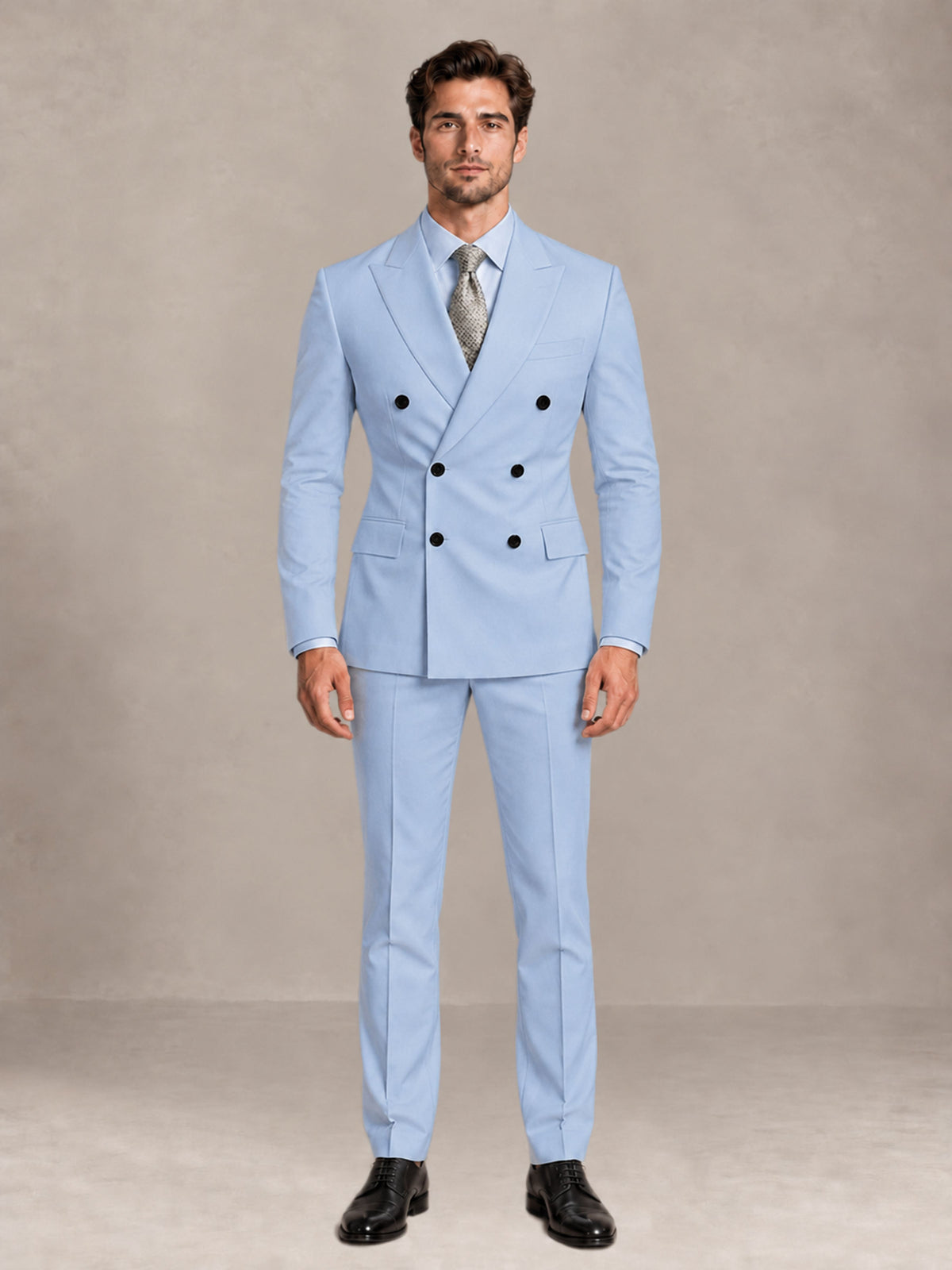 Powder Blue 2 Pieces Slim Fit Double Breasted Men Suits for Wedding Groom