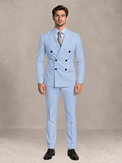 Powder Blue 2 Pieces Slim Fit Double Breasted Men Suits for Wedding Groom