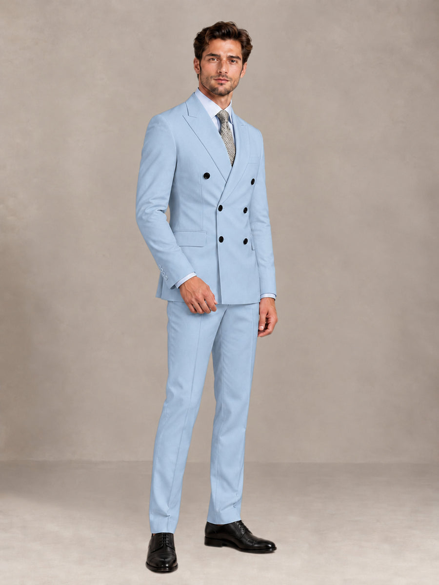 Powder Blue 2 Pieces Slim Fit Double Breasted Men Suits for Wedding Groom