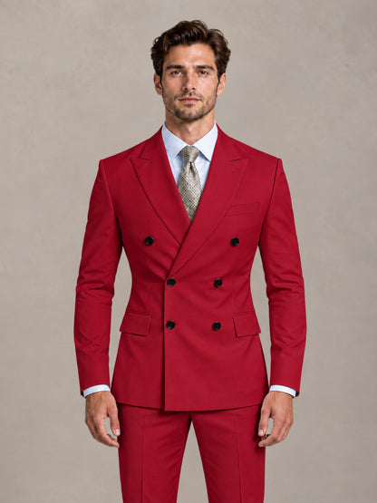 Red 2 Pieces Slim Fit Double Breasted Men Suits for Wedding Groom
