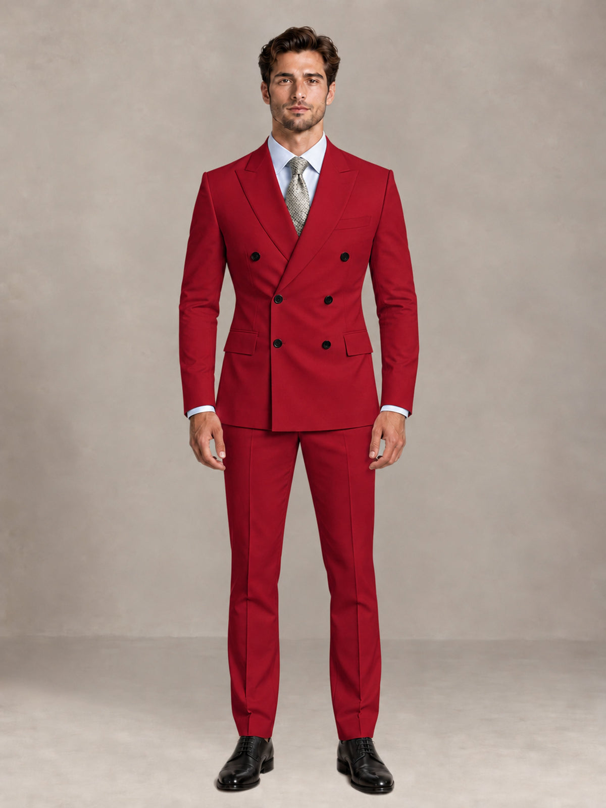 Red 2 Pieces Slim Fit Double Breasted Men Suits for Wedding Groom