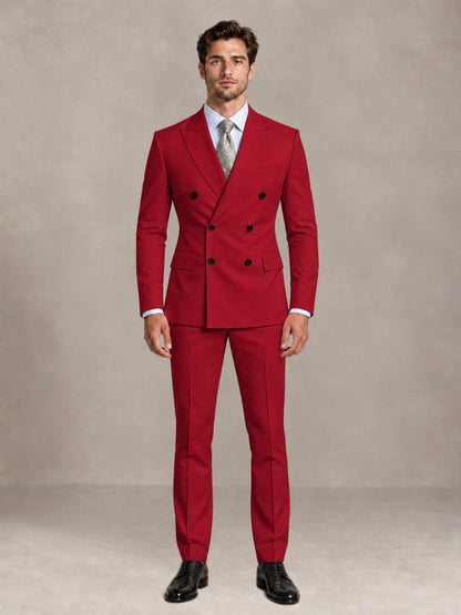 Red 2 Pieces Slim Fit Double Breasted Men Suits for Wedding Groom