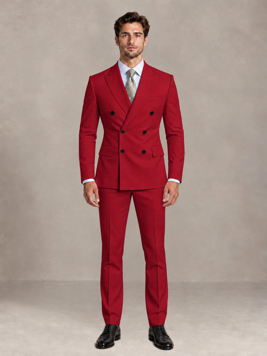 Red 2 Pieces Slim Fit Double Breasted Men Suits for Wedding Groom