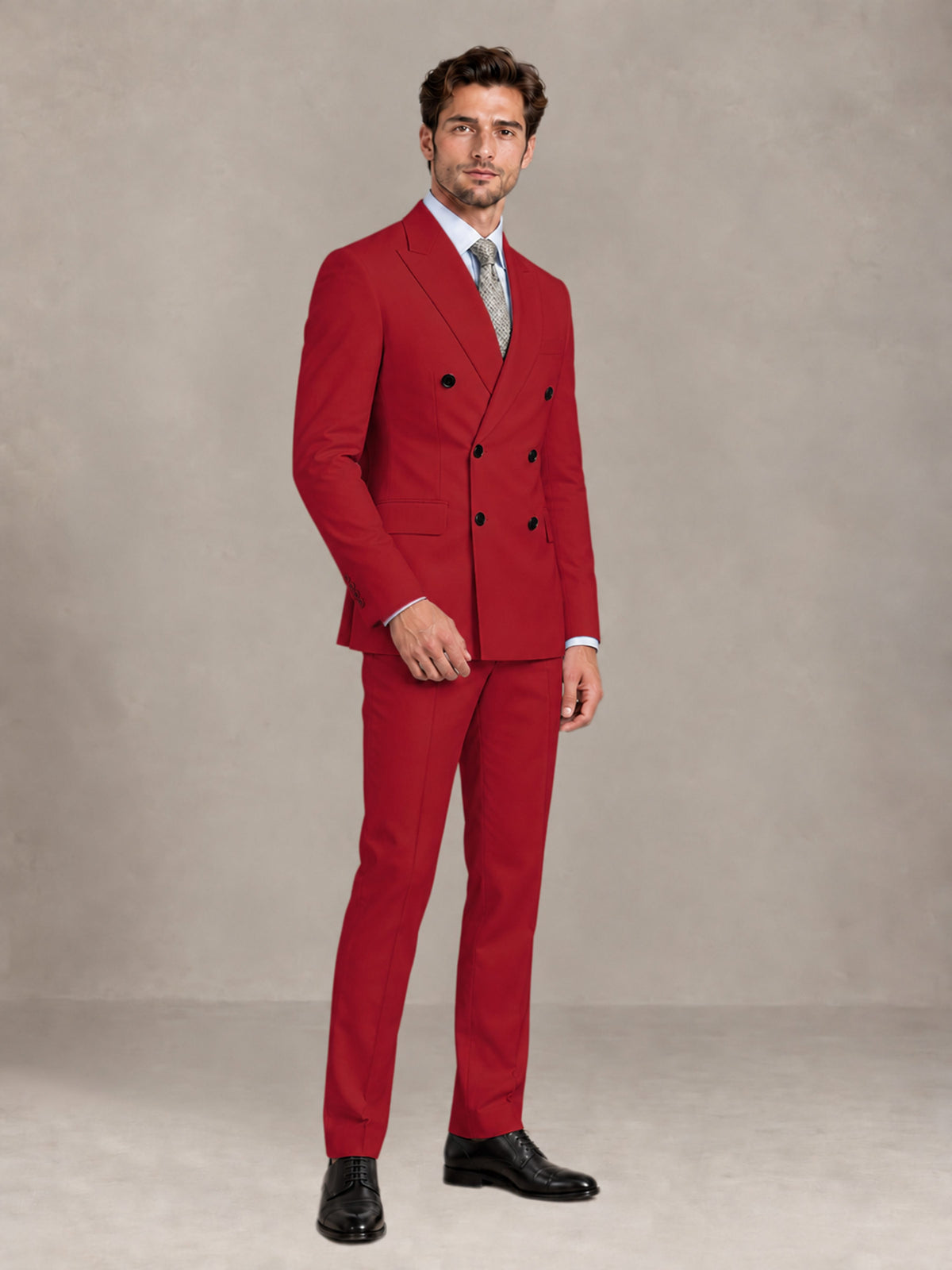 Red 2 Pieces Slim Fit Double Breasted Men Suits for Wedding Groom