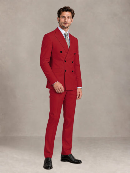 Red 2 Pieces Slim Fit Double Breasted Men Suits for Wedding Groom