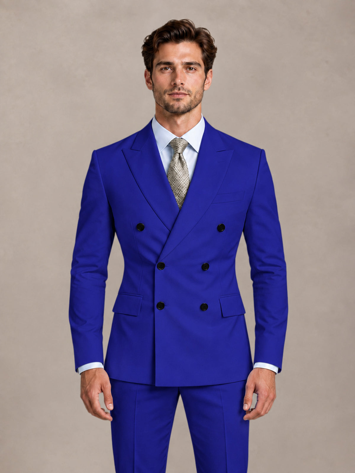 Royal Blue 2 Pieces Slim Fit Double Breasted Men Suits for Wedding Groom