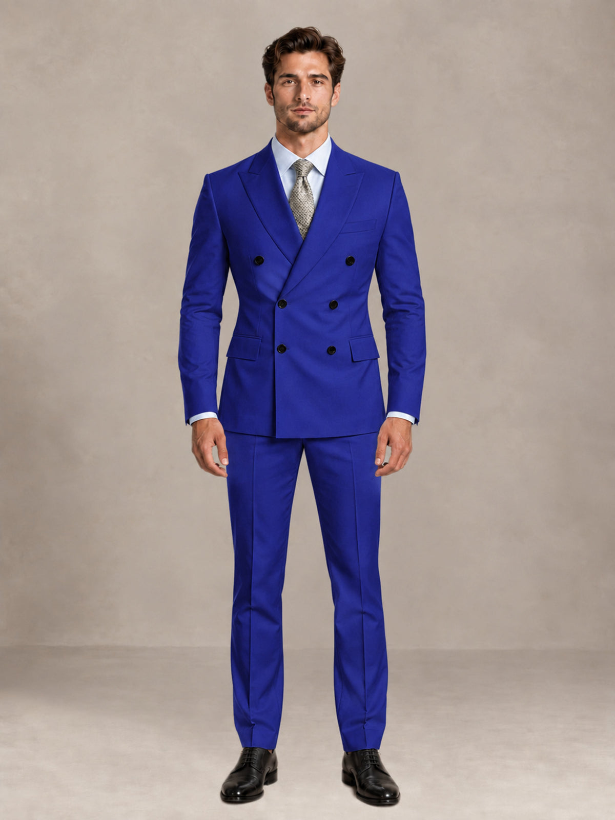 Royal Blue 2 Pieces Slim Fit Double Breasted Men Suits for Wedding Groom