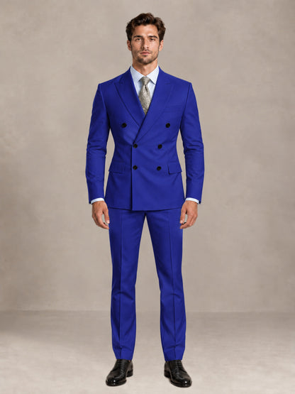 Royal Blue 2 Pieces Slim Fit Double Breasted Men Suits for Wedding Groom